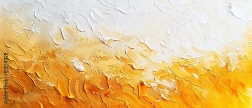 Abstract gold and white oil painting on canvas texture background. Closeup of acrylic paint strokes on canvas.	
