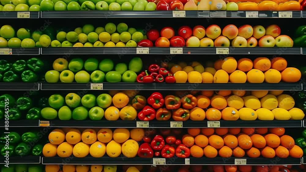 a variety of fresh fruits and vegetables neatly arranged on display in a grocery store a variety of fresh fruits and vegetables neatly arranged on display in a grocery store