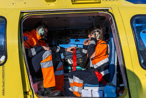 Paramedics sited inside the rescue helicopter