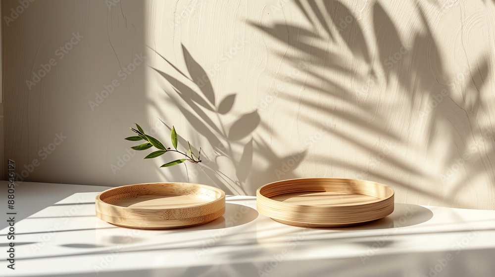 Two Wooden Bowls with Shadows.