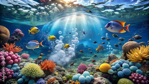 underwater view has a Beautiful colorful coral
