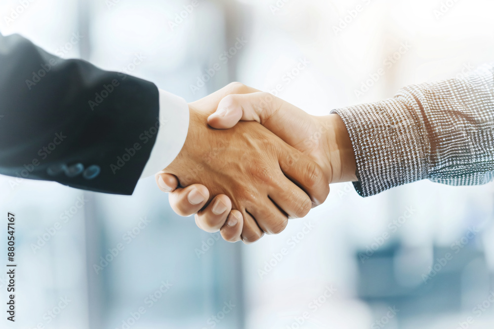 Close up of business people shaking hands in office, white blurred background with copy space concept for successful deal and collaboration in corporate company. Close up of business people shaking hands in office, white blurred background with copy space concept for successful deal and collaboration in corporate company.