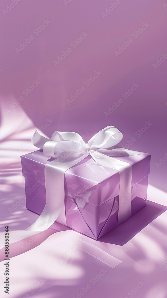 Glam lavender gift box with white ribbon on purple background soft sunlight shadows elegant feminine packaging for special occasions weddings birthdays Glam lavender gift box with white ribbon on purple background soft sunlight shadows elegant feminine packaging for special occasions weddings birthdays