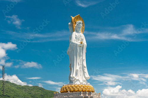 SANYA, HAINAN, CHINA Buddhist deity statue view from the sea