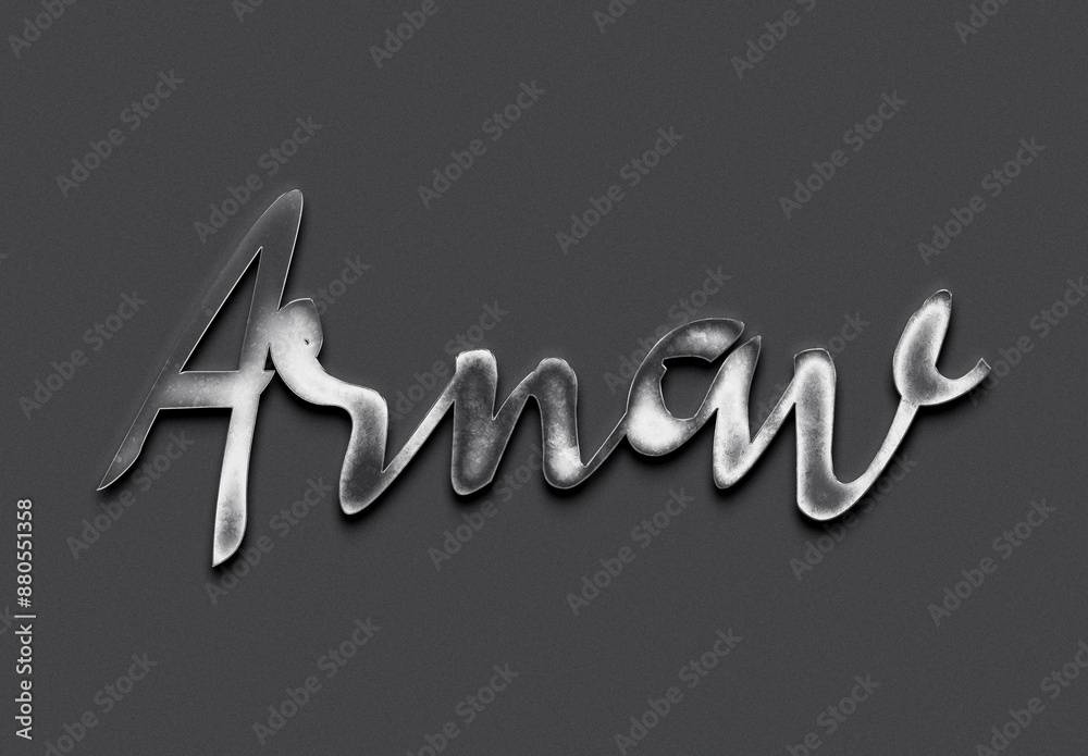 Chrome metal 3D Hindi name design of Arnav on grey background. Chrome metal 3D Hindi name design of Arnav on grey background.