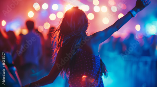 Friends at a Music Festival on friendship day: Dancing, Joy, and Vibrant Atmosphere