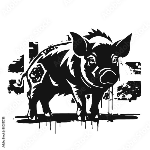 Pig graphic icon. Pig black silhouette isolated on white background. Vector illustration