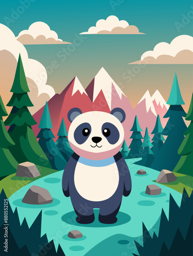 Cartoon panda Cute landscape background