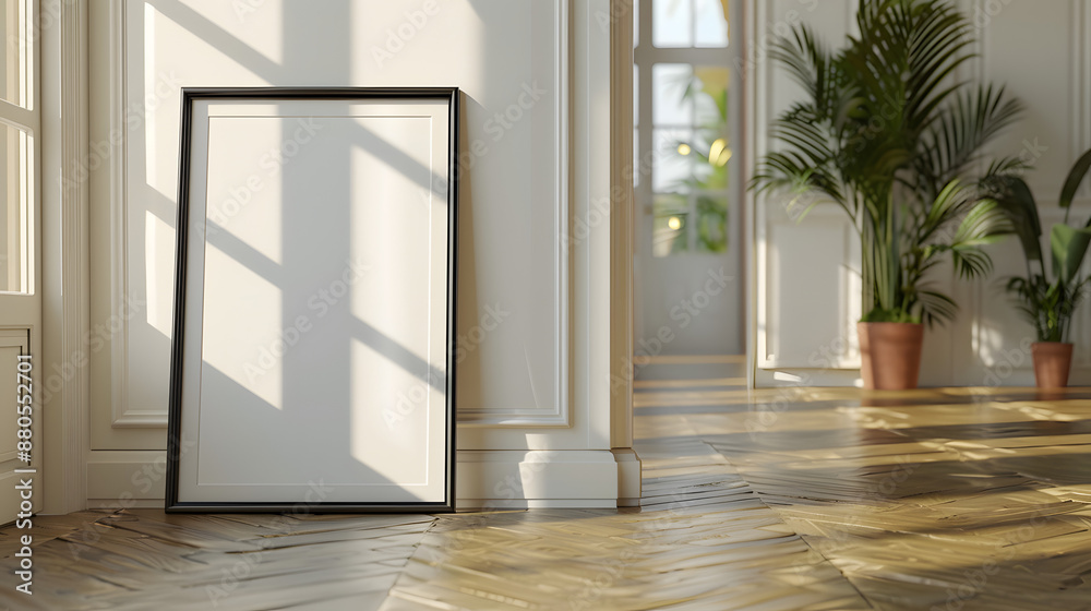 Fototapeta premium Empty Frame Mockup in Bright Modern Interior