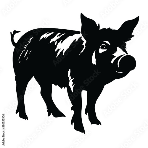 Pig graphic icon. Pig black silhouette isolated on white background. Vector illustration