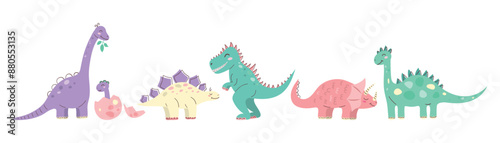 Cute Dinosaur Kids Style Set. Cute character. Flat vector illustration for children
