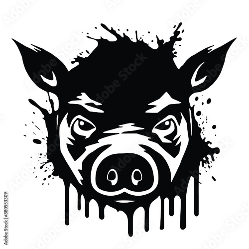 Pig graphic icon. Pig black silhouette isolated on white background. Vector illustration