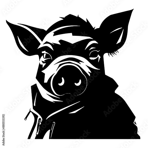 Pig graphic icon. Pig black silhouette isolated on white background. Vector illustration