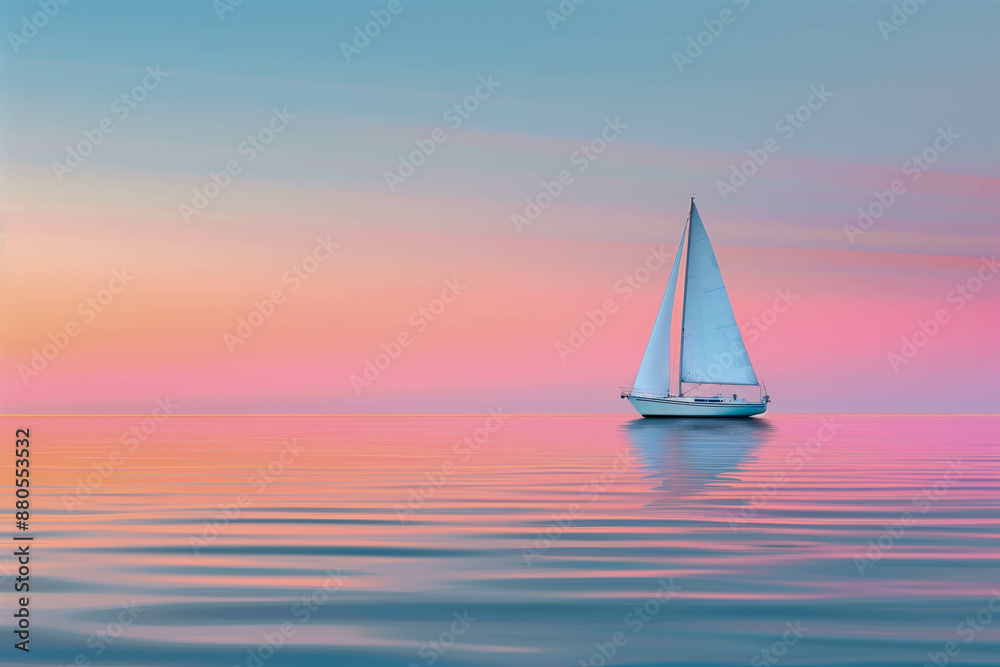 Fototapeta premium A lone sailboat drifting peacefully on a calm ocean