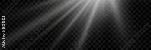 Bright white rays of light and sun, spotlights, illumination on a transparent background