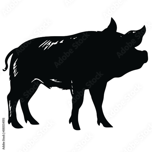 Pig graphic icon. Pig black silhouette isolated on white background. Vector illustration