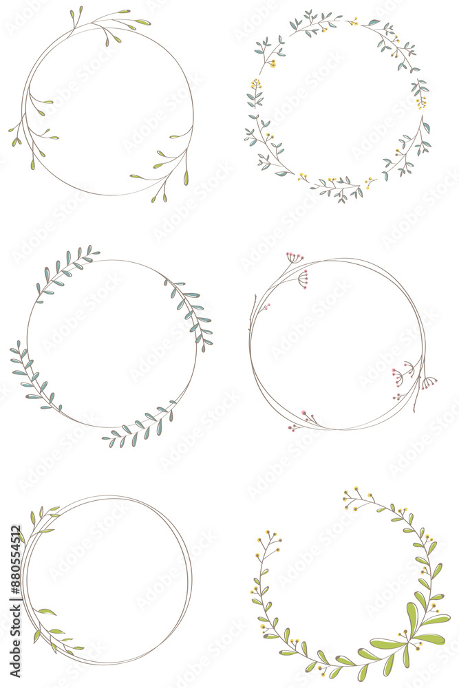 Leafy doodle sticker design element set Leafy doodle sticker design element set