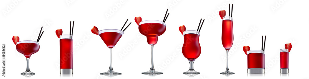Set of cocktails with decoration from fruits isolated on white background