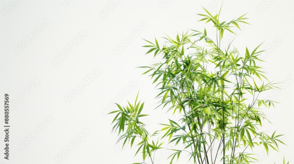 A tall bamboo plant in a decorative pot against a plain white background