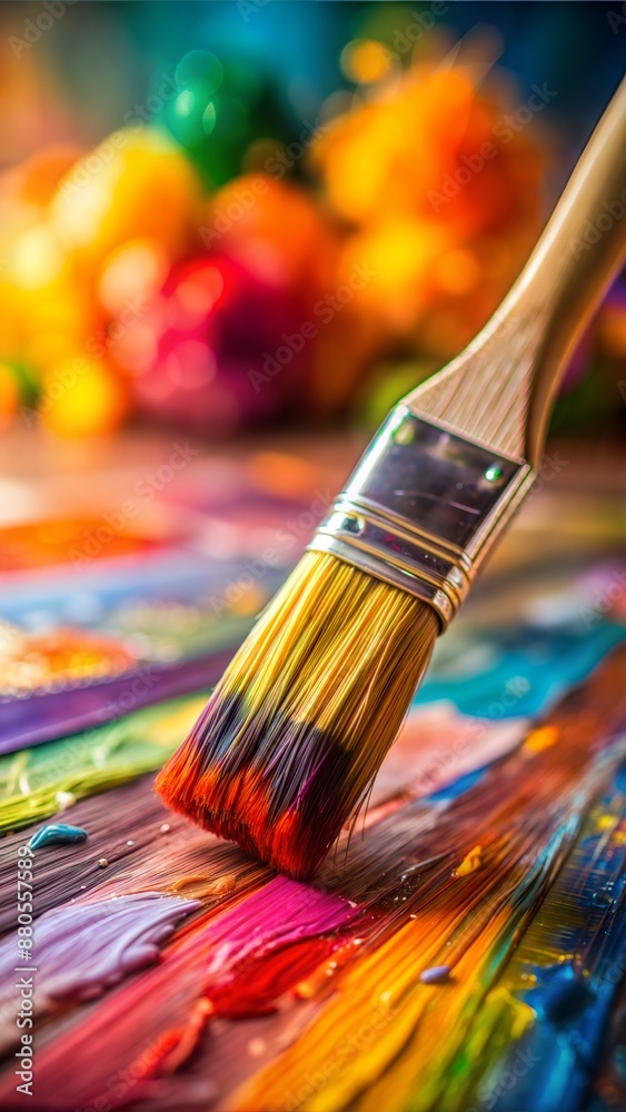 Close-Up of Paintbrush on Colorful Abstract Canvas Wallpaper Close-Up of Paintbrush on Colorful Abstract Canvas Wallpaper
