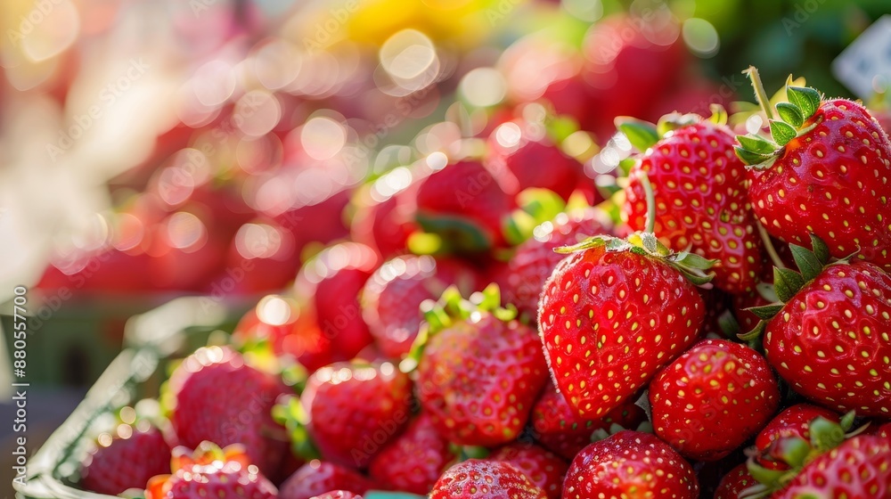 Fresh ripe strawberries at fruit market seasonal diet concept for healthy living Fresh ripe strawberries at fruit market seasonal diet concept for healthy living