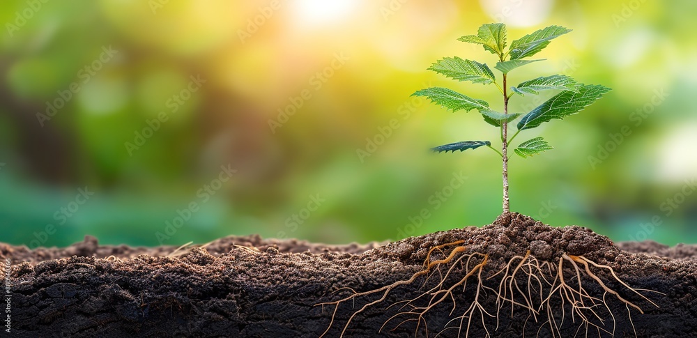 Fototapeta premium a plant growing on the ground with a background effect