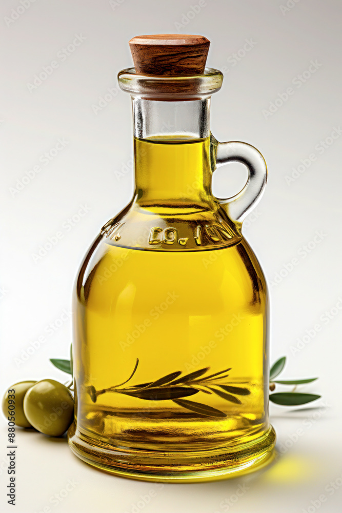 Glass bottle of olive oil with cork stopper Glass bottle of olive oil with cork stopper