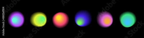 Set of aura gradient round shapes with liquid blurry effect. Holographic design elements, iridescent soft blobes, fluid neon illustration. Vector