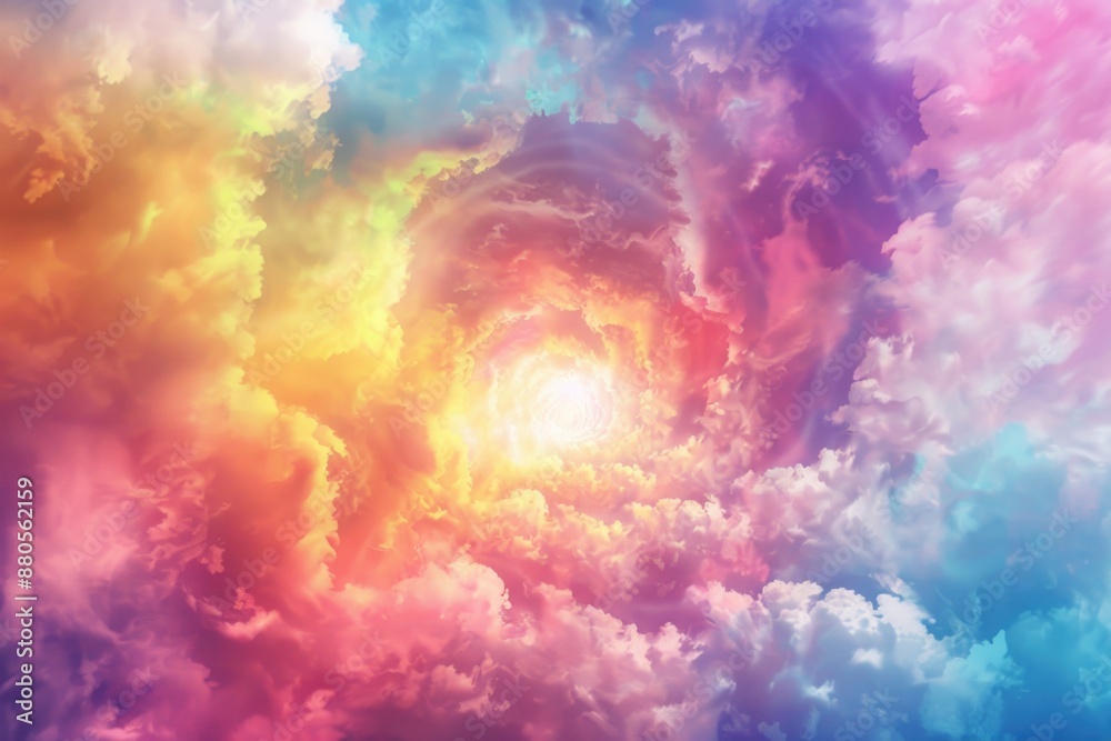 Spiraling Sky: Divine Intelligence Event with Spectacular Vortex Above Multicoloured Cloudscape Spiraling Sky: Divine Intelligence Event with Spectacular Vortex Above Multicoloured Cloudscape
