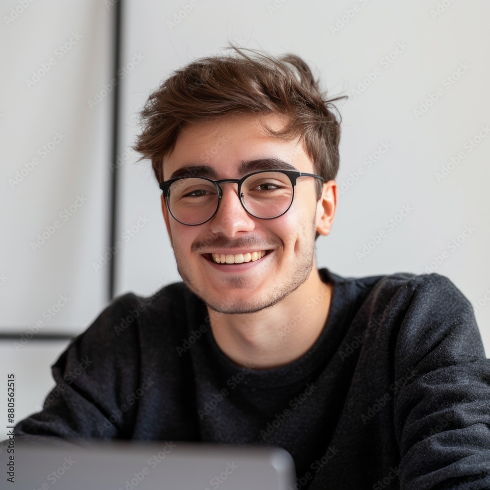Man Wearing Glasses Sitting in Front of Laptop Computer