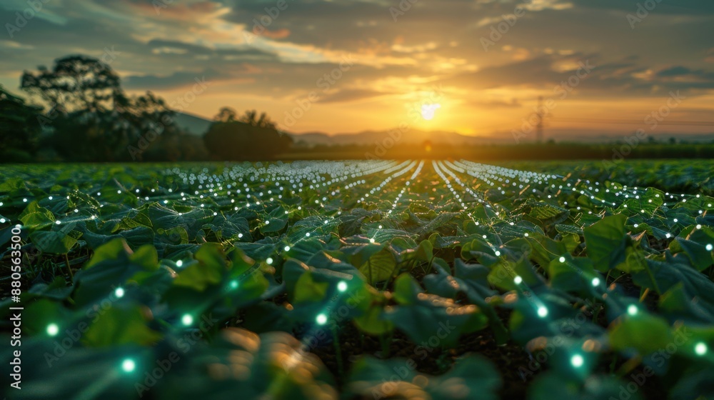 Fototapeta premium Smart Agriculture: Leveraging IoT, AI, and robotics to modernize agriculture, enhancing productivity, efficiency, and sustainability in farming practices. 