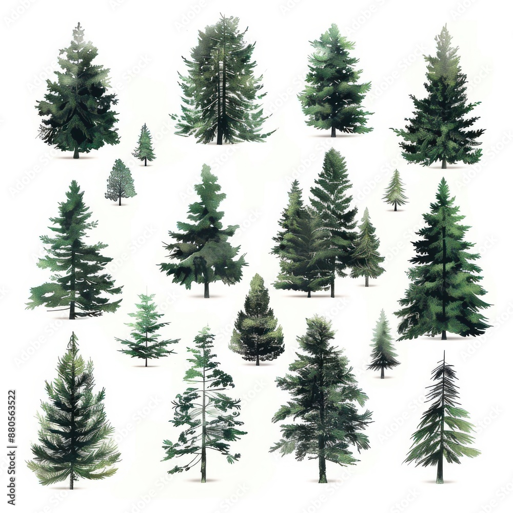 Obraz premium A collection of watercolor trees