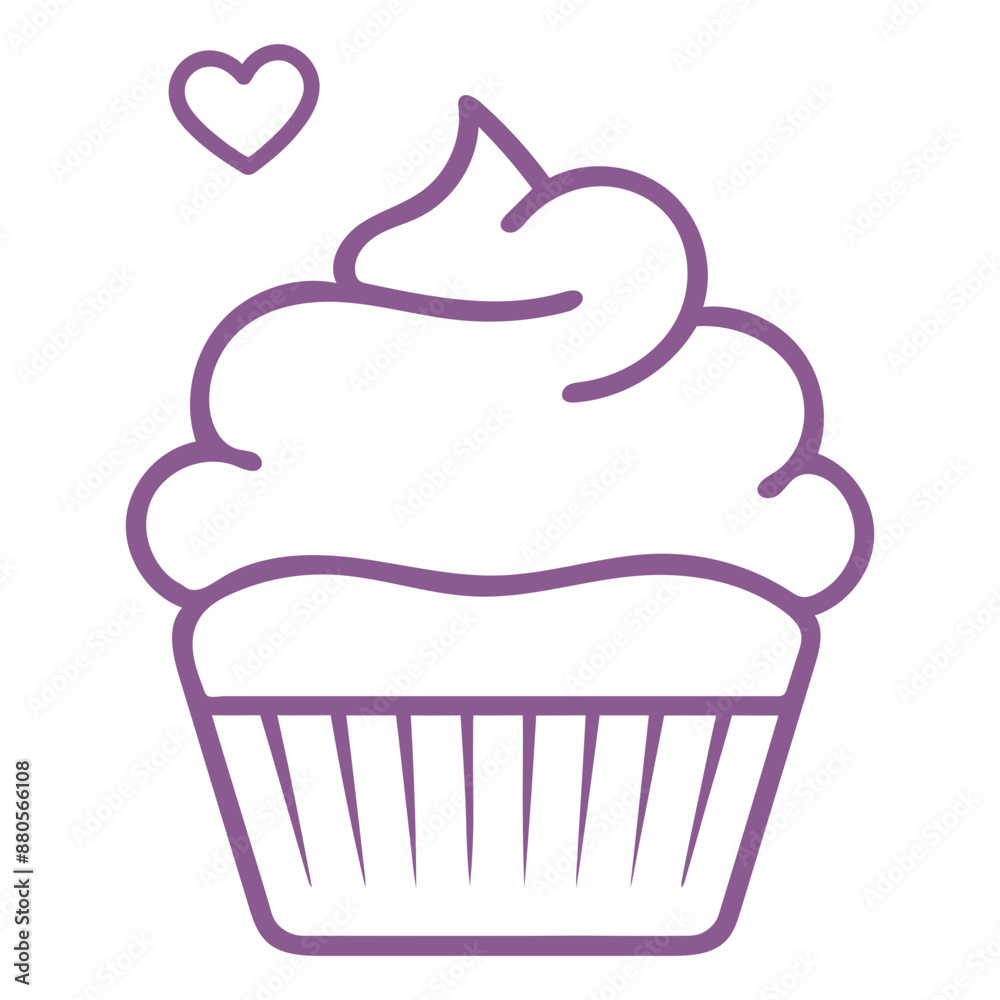 A purple cupcake with a heart-shaped sprinkle on top, against a plain white background A purple cupcake with a heart-shaped sprinkle on top, against a plain white background
