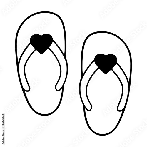 A pair of black flip flops with heart-shaped decorations