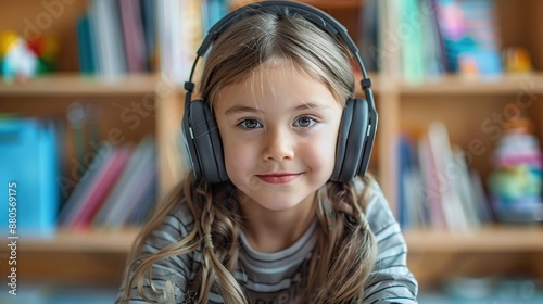 Young girl listening to music with headphones