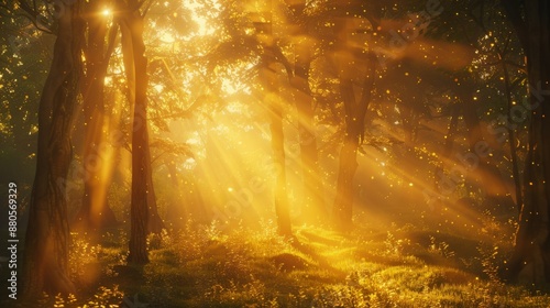 A warm, golden sunlight texture, filtering through the leaves of forests, creating a magical and inviting atmosphere, ai generated