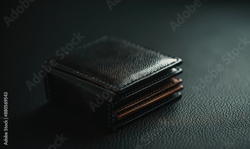 Stacked leather wallets on a black background photo