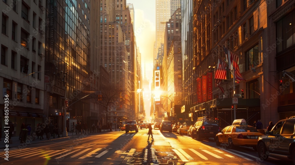Dynamic cityscape in intense sunlight, showcasing light and shadows play realistically Dynamic cityscape in intense sunlight, showcasing light and shadows play realistically