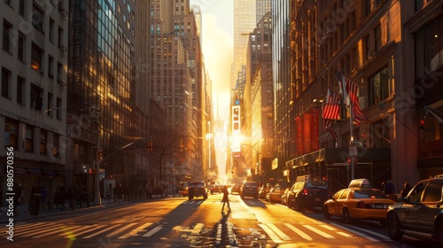 Dynamic cityscape in intense sunlight, showcasing light and shadows play realistically