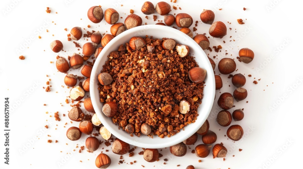 A white bowl filled with nuts sits on a table, perfect for snacking or decoration A white bowl filled with nuts sits on a table, perfect for snacking or decoration
