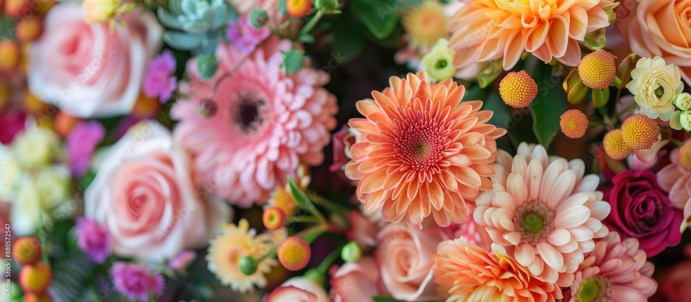 Fresh flowers arranged in a bouquet with copy space image Fresh flowers arranged in a bouquet with copy space image