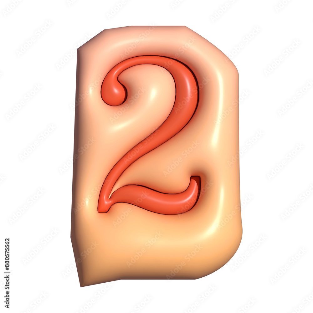 Number 2 png  3D alphabets illustration, transparent background