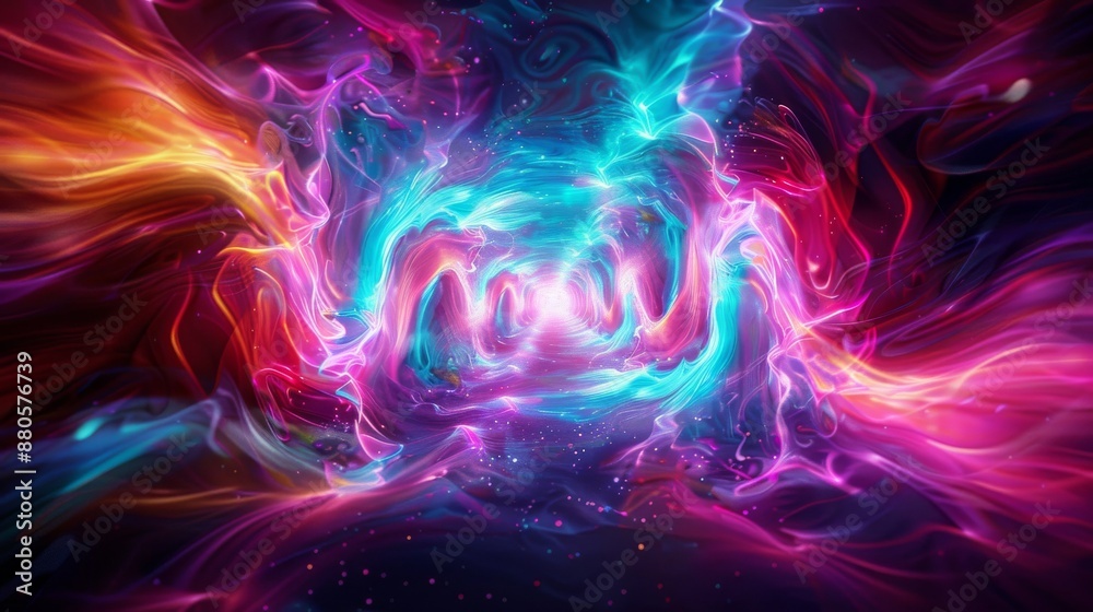 Fototapeta premium Vibrant abstract digital art with swirling colors in blue, pink, and purple, creating a mesmerizing, dynamic visual effect.