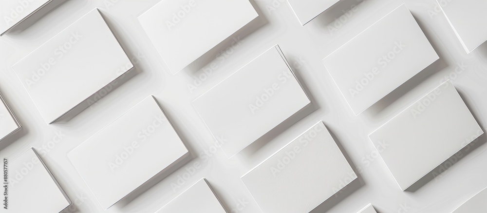 Top view of blank business cards on a white background suitable for design purposes with copy space image Top view of blank business cards on a white background suitable for design purposes with copy space image