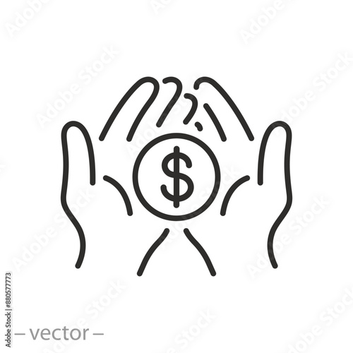 Мобилsalary money in hands icon, cashback or financial donate, refund dollar coin, concept cash back, thin line symbol on white background - editable stroke vector illustrationьное устройство