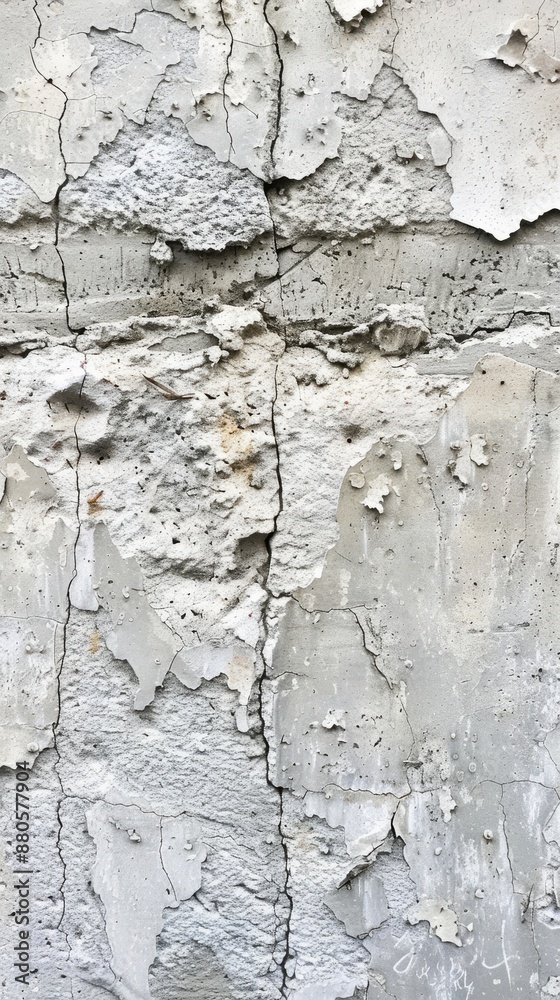 Rough textured surface of an old concrete wall with a large crack running down the center, showing damage and creating an abstract pattern Rough textured surface of an old concrete wall with a large crack running down the center, showing damage and creating an abstract pattern