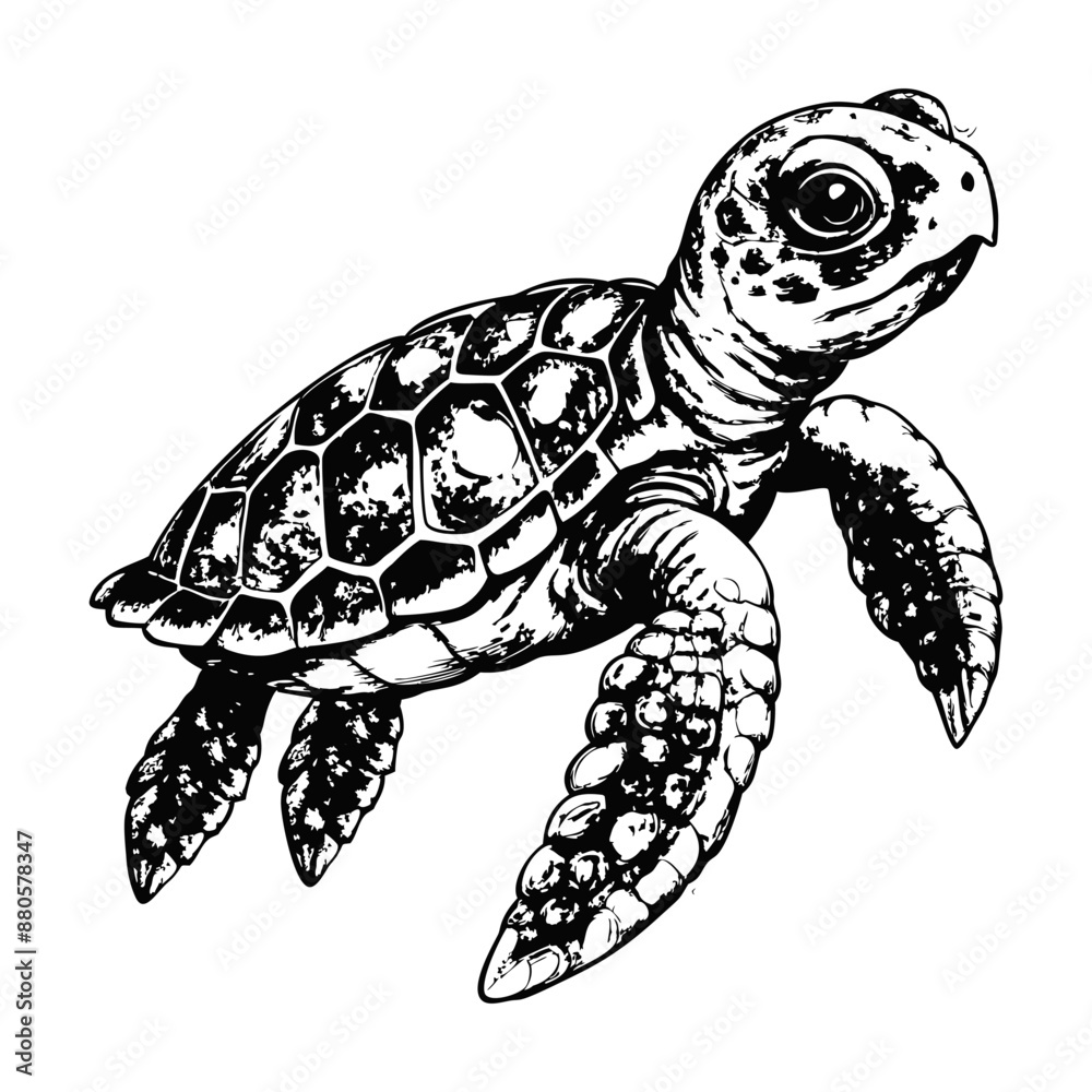 Fototapeta premium Sketch of a baby sea turtle, on a white background