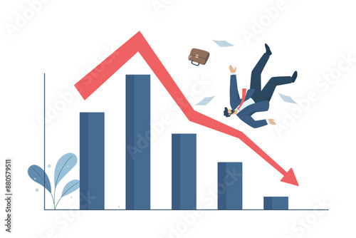 Businessman falls from a rising graph, Investment mistakes, Business investment risks, Business failure or economic recession, investment crisis or stock market crash, Vector design illustration.