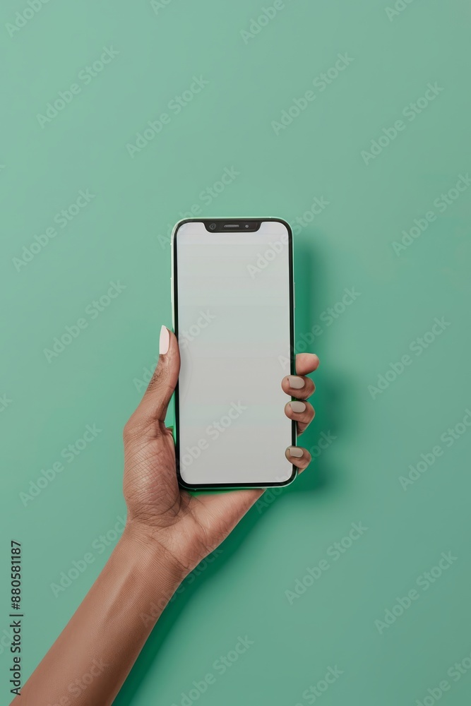 hand holding smartphon mockup mint backgrounds handheld aerial view minimalist outlines large-scale captivating hand holding smartphon mockup mint backgrounds handheld aerial view minimalist outlines large-scale captivating