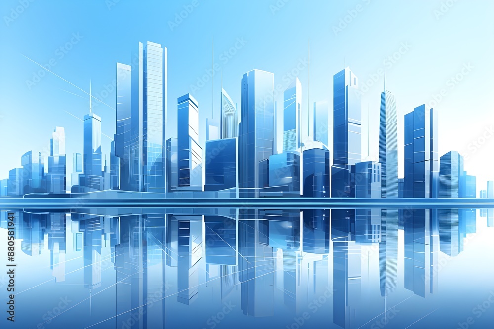 The graphic representation of modern skyscrapers in a futuristic financial district, with an architectural blue background, is suitable for corporate and business brochure templates. The graphic representation of modern skyscrapers in a futuristic financial district, with an architectural blue background, is suitable for corporate and business brochure templates.